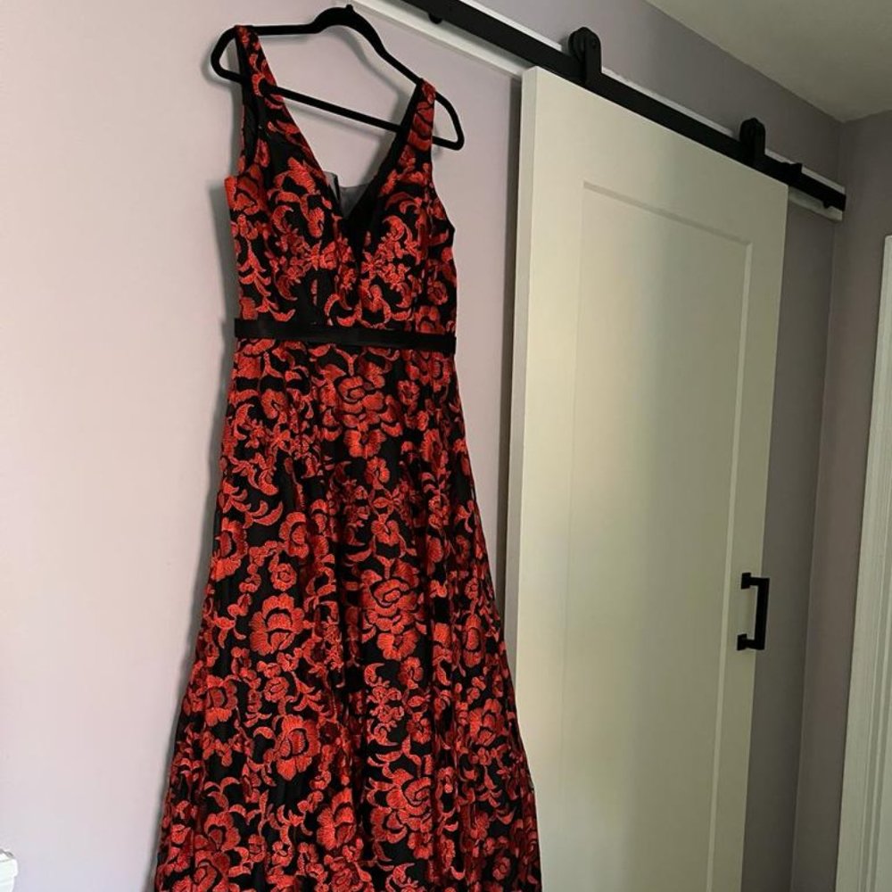 Red and Black Floor Length A Line Gown JVN55932